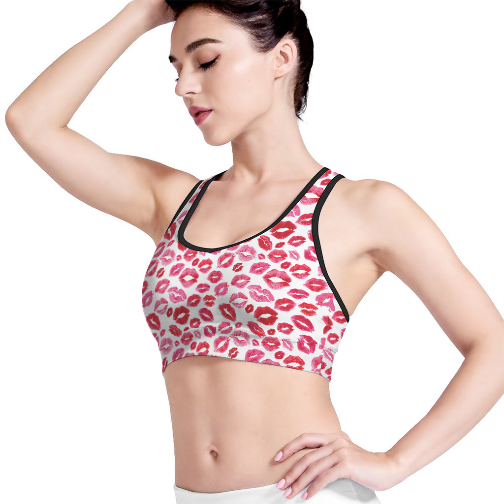 Red And Pink Lips Pattern Print Women's Sports Bra