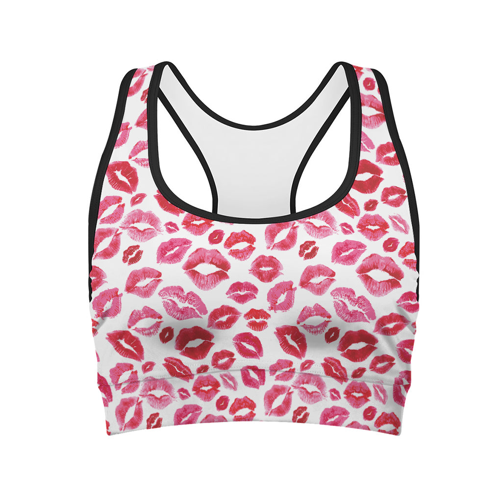 Red And Pink Lips Pattern Print Women's Sports Bra