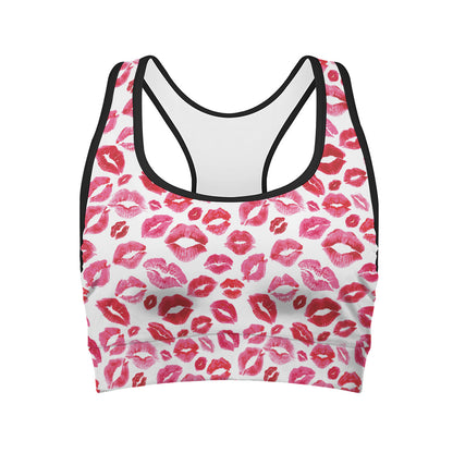 Red And Pink Lips Pattern Print Women's Sports Bra