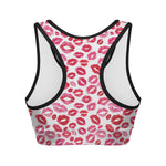 Red And Pink Lips Pattern Print Women's Sports Bra