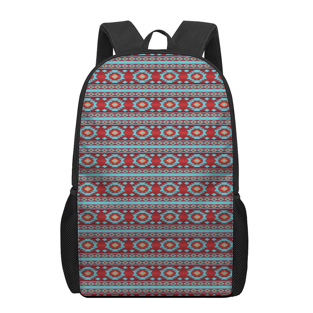 Red And Teal Southwestern Pattern Print 17 Inch Backpack