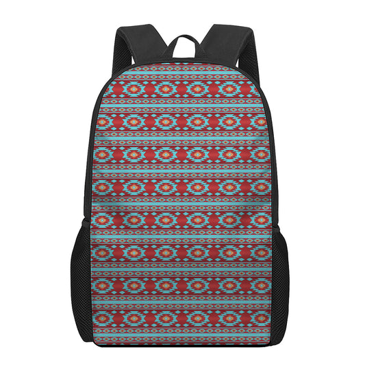 Red And Teal Southwestern Pattern Print 17 Inch Backpack