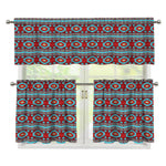 Red And Teal Southwestern Pattern Print 3 Piece Kitchen Curtains