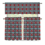 Red And Teal Southwestern Pattern Print 3 Piece Kitchen Curtains