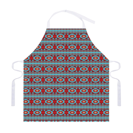 Red And Teal Southwestern Pattern Print Adjustable Apron