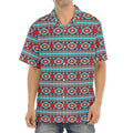 Red And Teal Southwestern Pattern Print Aloha Shirt