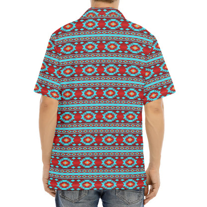 Red And Teal Southwestern Pattern Print Aloha Shirt