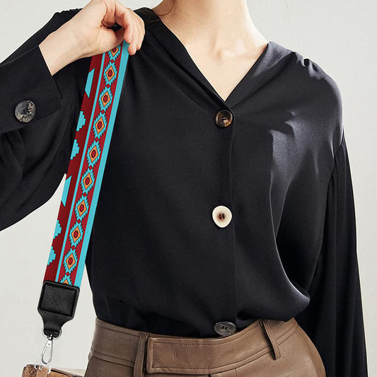 Red And Teal Southwestern Pattern Print Bag Strap