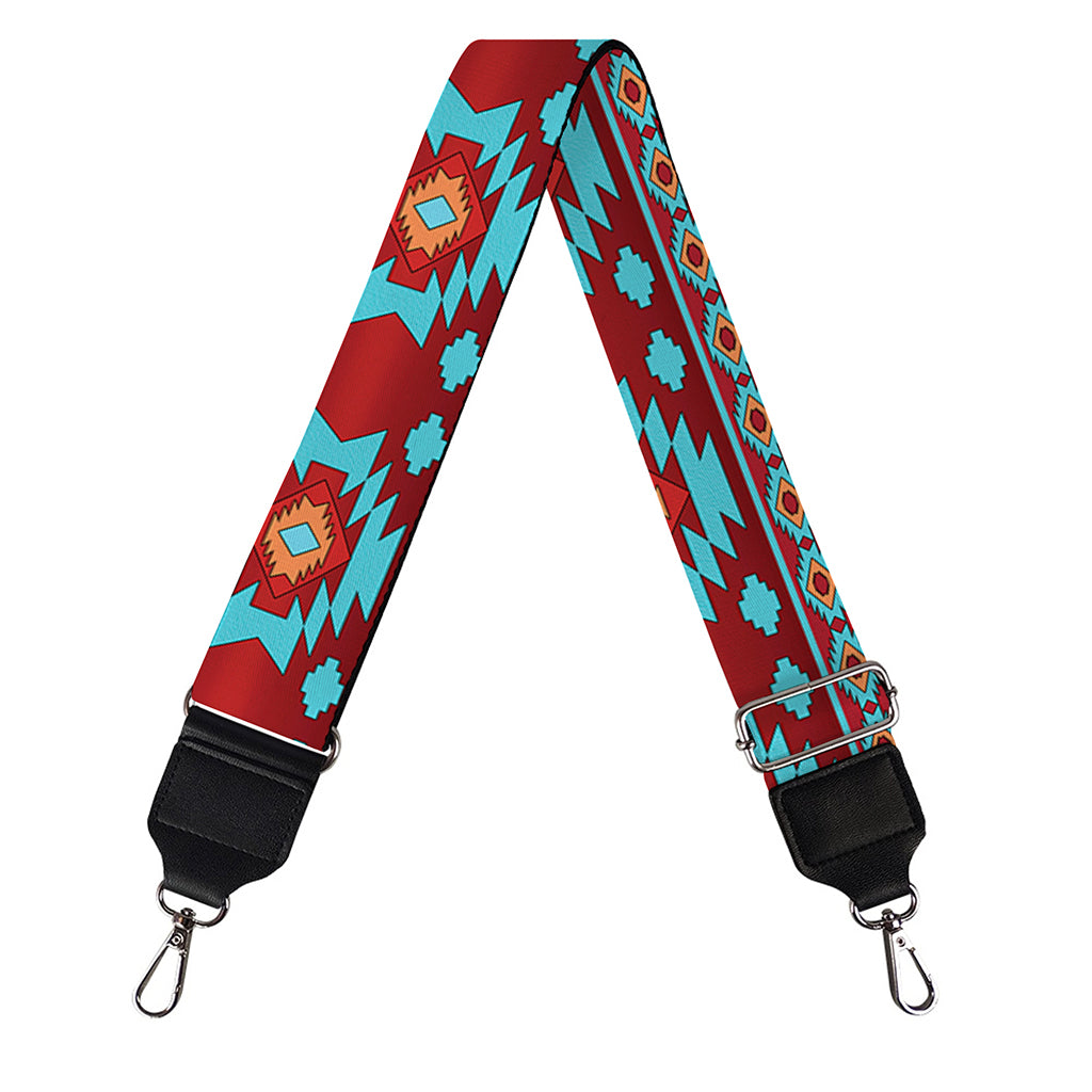 Red And Teal Southwestern Pattern Print Bag Strap