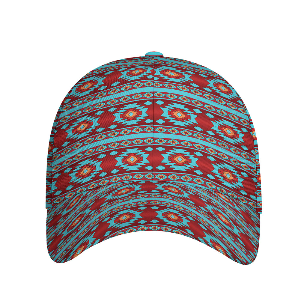 Red And Teal Southwestern Pattern Print Baseball Cap