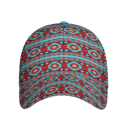 Red And Teal Southwestern Pattern Print Baseball Cap