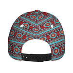 Red And Teal Southwestern Pattern Print Baseball Cap