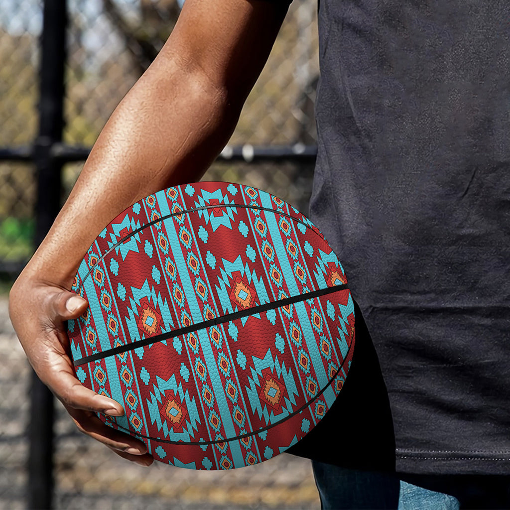Red And Teal Southwestern Pattern Print Basketball
