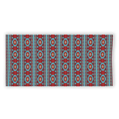Red And Teal Southwestern Pattern Print Beach Towel