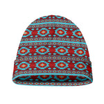 Red And Teal Southwestern Pattern Print Beanie