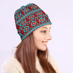 Red And Teal Southwestern Pattern Print Beanie
