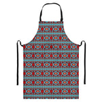 Red And Teal Southwestern Pattern Print Bib Apron With Pocket