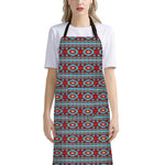 Red And Teal Southwestern Pattern Print Bib Apron With Pocket