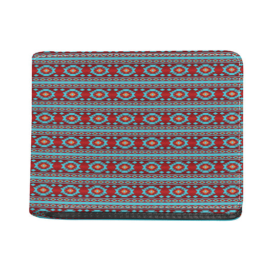 Red And Teal Southwestern Pattern Print Bifold Wallet