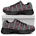 Red And Teal Southwestern Pattern Print Black Chunky Shoes