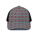 Red And Teal Southwestern Pattern Print Black Mesh Trucker Cap