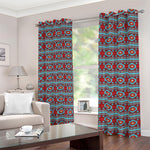 Red And Teal Southwestern Pattern Print Blackout Grommet Curtains