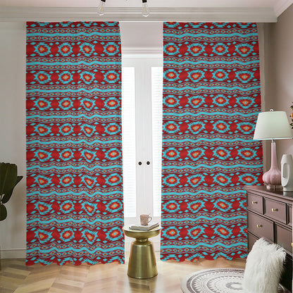 Red And Teal Southwestern Pattern Print Blackout Pencil Pleat Curtains