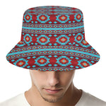 Red And Teal Southwestern Pattern Print Bucket Hat