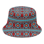 Red And Teal Southwestern Pattern Print Bucket Hat