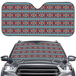 Red And Teal Southwestern Pattern Print Car Windshield Sun Shade