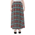 Red And Teal Southwestern Pattern Print Chiffon Maxi Skirt