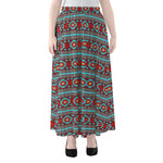 Red And Teal Southwestern Pattern Print Chiffon Maxi Skirt