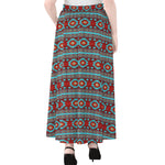 Red And Teal Southwestern Pattern Print Chiffon Maxi Skirt