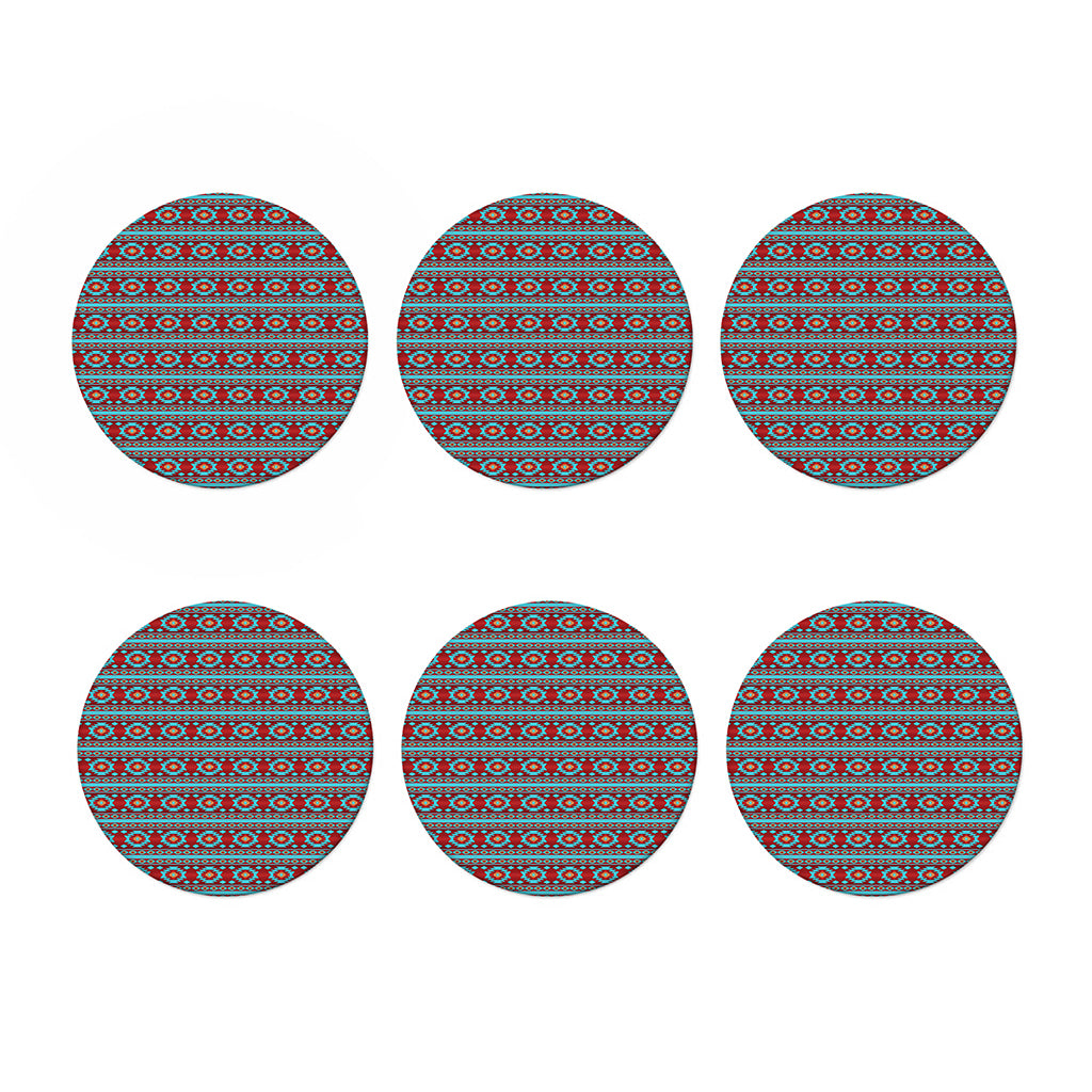 Red And Teal Southwestern Pattern Print Coaster Set