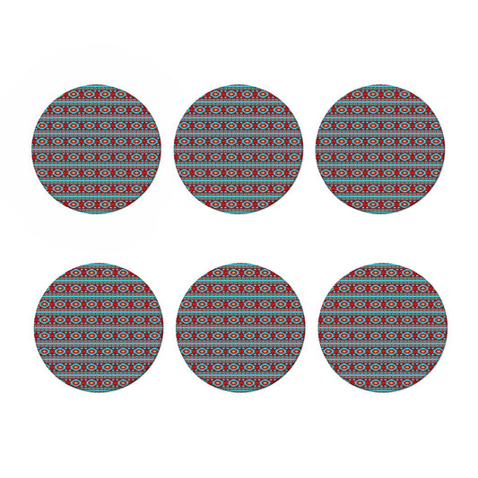 Red And Teal Southwestern Pattern Print Coaster Set