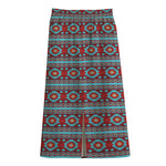 Red And Teal Southwestern Pattern Print Cotton Front Slit Maxi Skirt
