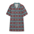 Red And Teal Southwestern Pattern Print Cotton Hawaiian Shirt