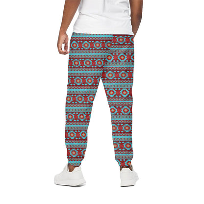 Red And Teal Southwestern Pattern Print Cotton Pants