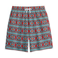 Red And Teal Southwestern Pattern Print Cotton Shorts