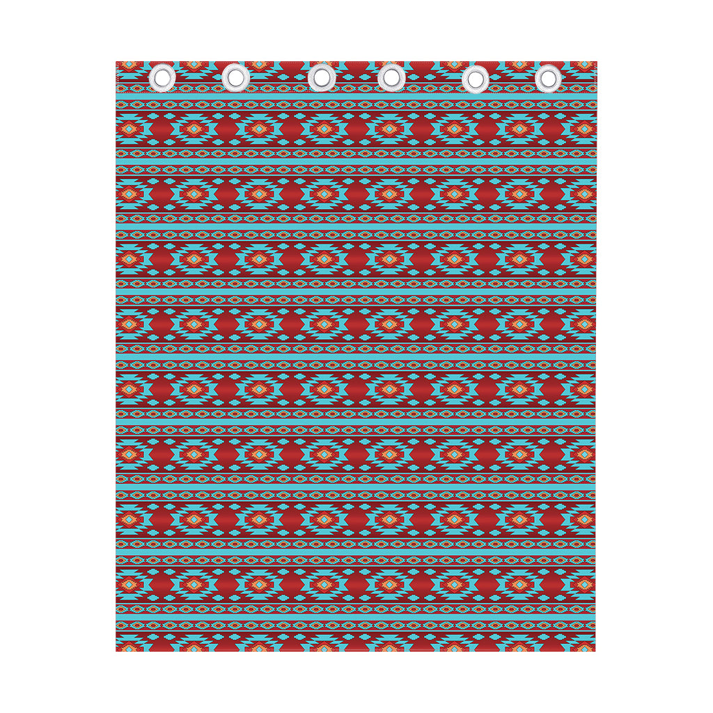 Red And Teal Southwestern Pattern Print Curtain