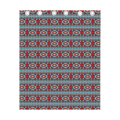 Red And Teal Southwestern Pattern Print Curtain