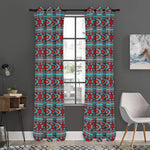 Red And Teal Southwestern Pattern Print Curtain