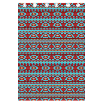 Red And Teal Southwestern Pattern Print Curtain