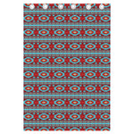 Red And Teal Southwestern Pattern Print Curtain