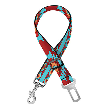 Red And Teal Southwestern Pattern Print Dog Seat Belt