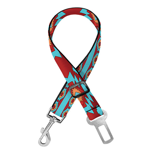 Red And Teal Southwestern Pattern Print Dog Seat Belt