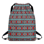 Red And Teal Southwestern Pattern Print Drawstring Backpack