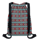 Red And Teal Southwestern Pattern Print Drawstring Backpack