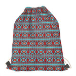 Red And Teal Southwestern Pattern Print Drawstring Bag