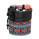 Red And Teal Southwestern Pattern Print Drawstring Makeup Bag